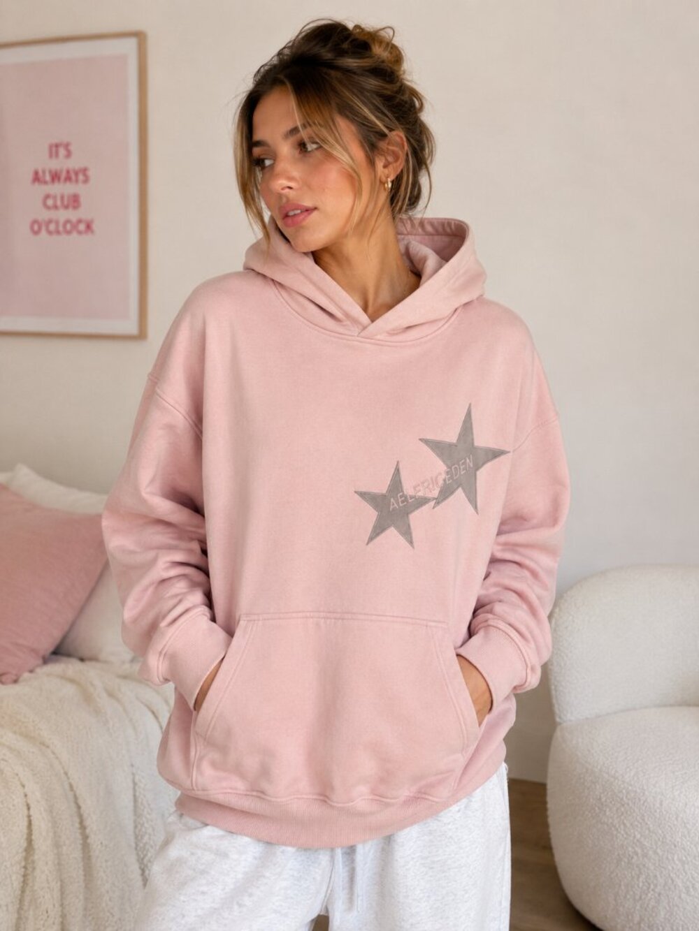 Aelfric Eden Pastel Pink Star Hoodie Sweatshirt